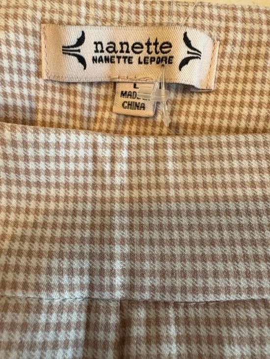 New Nanette Lepore Tan and White Checked Cropped Pull-On Pants - Picture 6 of 11